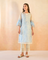 Sky Floral Embroidered Organza Slip Kurta with Narrow Pants