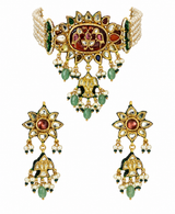Navratna Kundan Pearl Statement Choker Earring Set