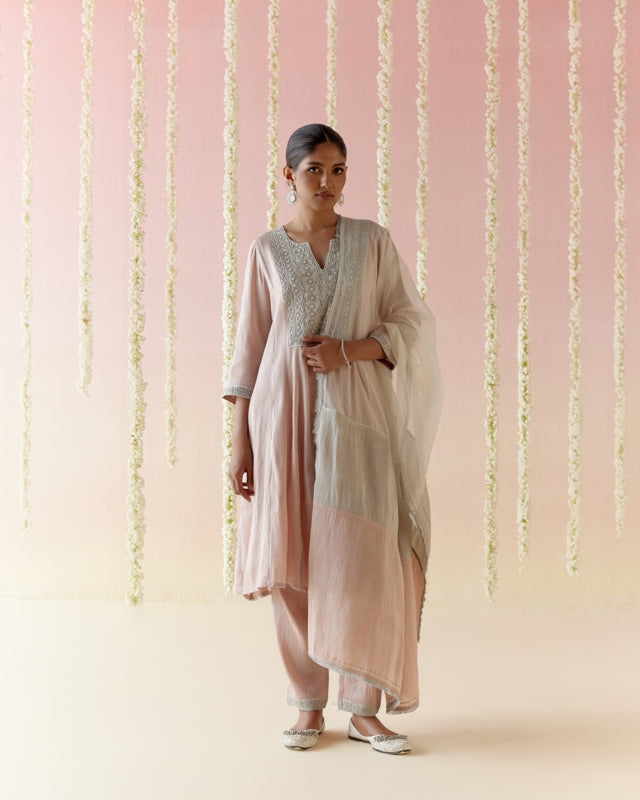 Rosy Pearl Tissue Anarkali with 
Narrow Pants & Dupatta - Set of 3