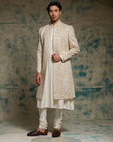 Ivory embriodered pearl open sherwani set