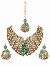 Sage Green Moissanite Polki Statement Necklace Set