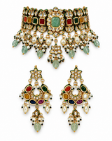 Navratna Kundan Pearl Choker Earring Set