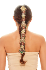 Maroon and Green Kundan Choti