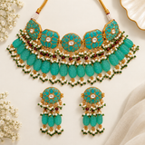 Turquoise Floral Beaded Necklace Set 28