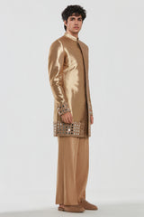 Kurta and stole - heavy chanderi ,sherwani - shimmer , pant -Cotton twill