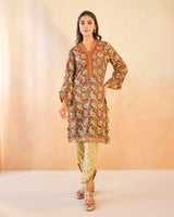 Ruby Petal Scallop Cotton Kurta with Tulip Pants