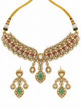 Ruby and Emerald Moissanite Choker Necklace Set