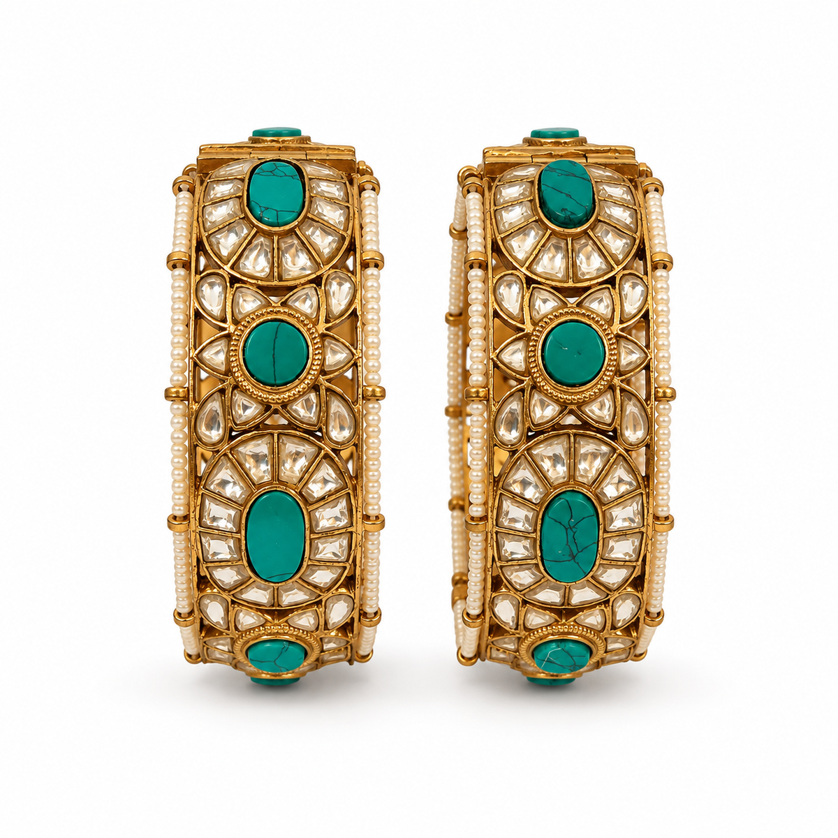 Turquoise Kundan Pearl Statement Bangles 37