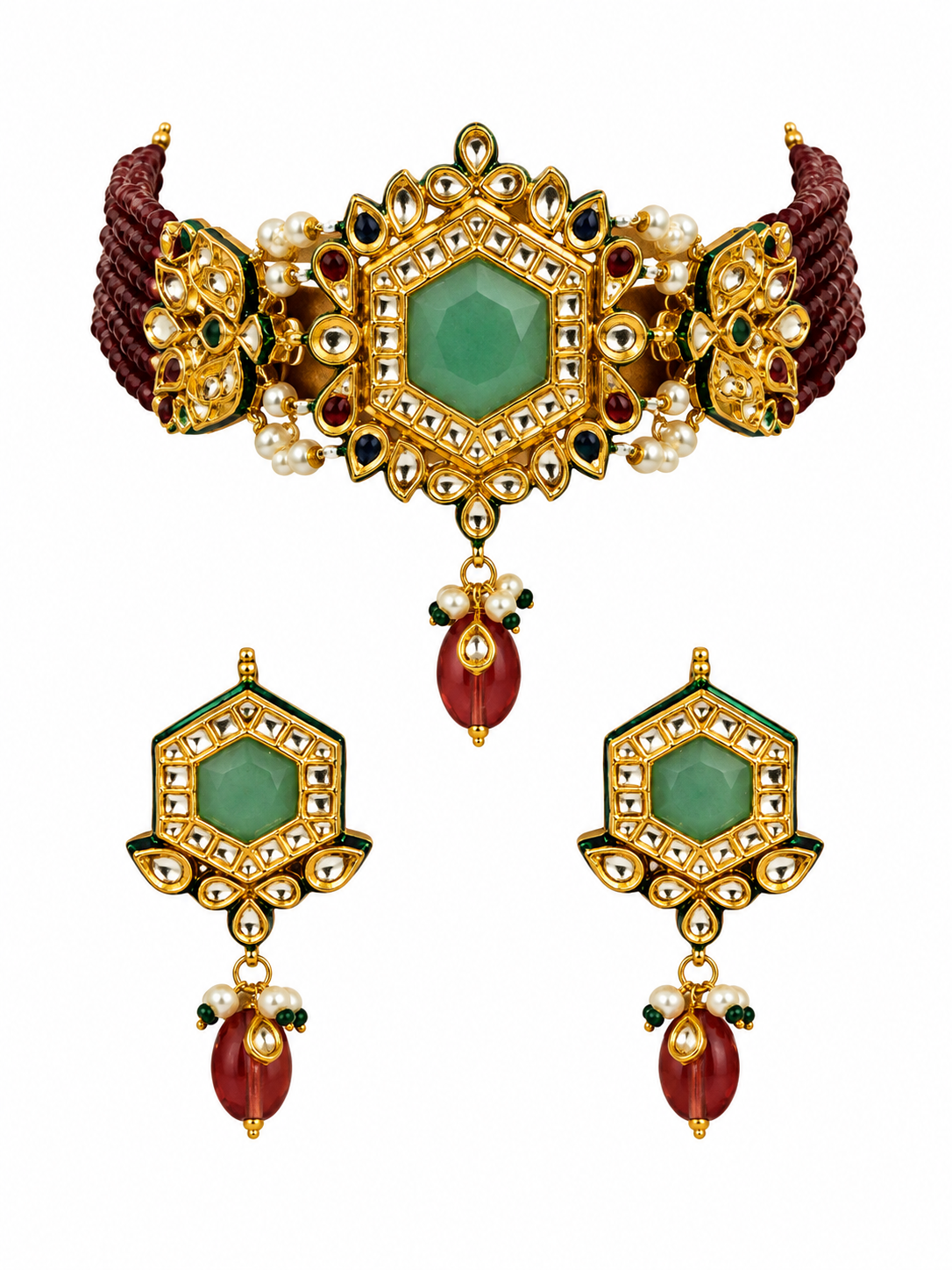 Kundan Hexagon Choker with Drop Earrings