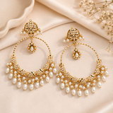 Jadau Pearl Embellished Oversized Hoop Earrings