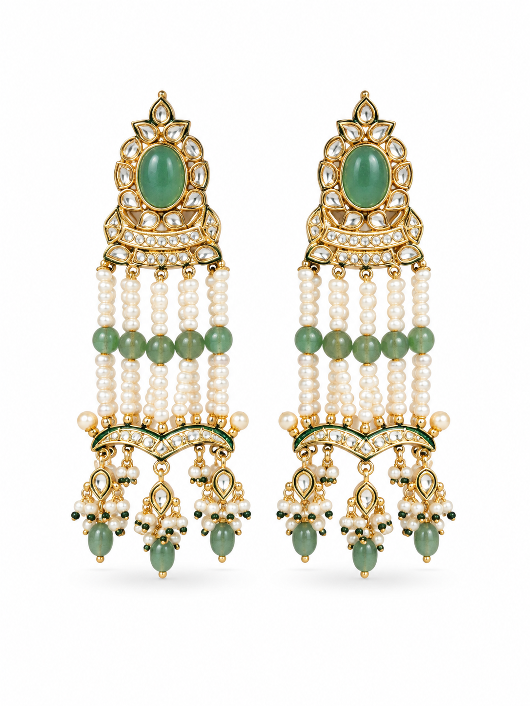 Sage Green Kundan Statement Earrings