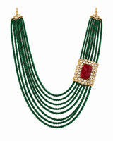 Layered Green Beaded Kundan Statement Mala