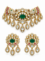 Emerald Moissanite Polki Choker Necklace Set