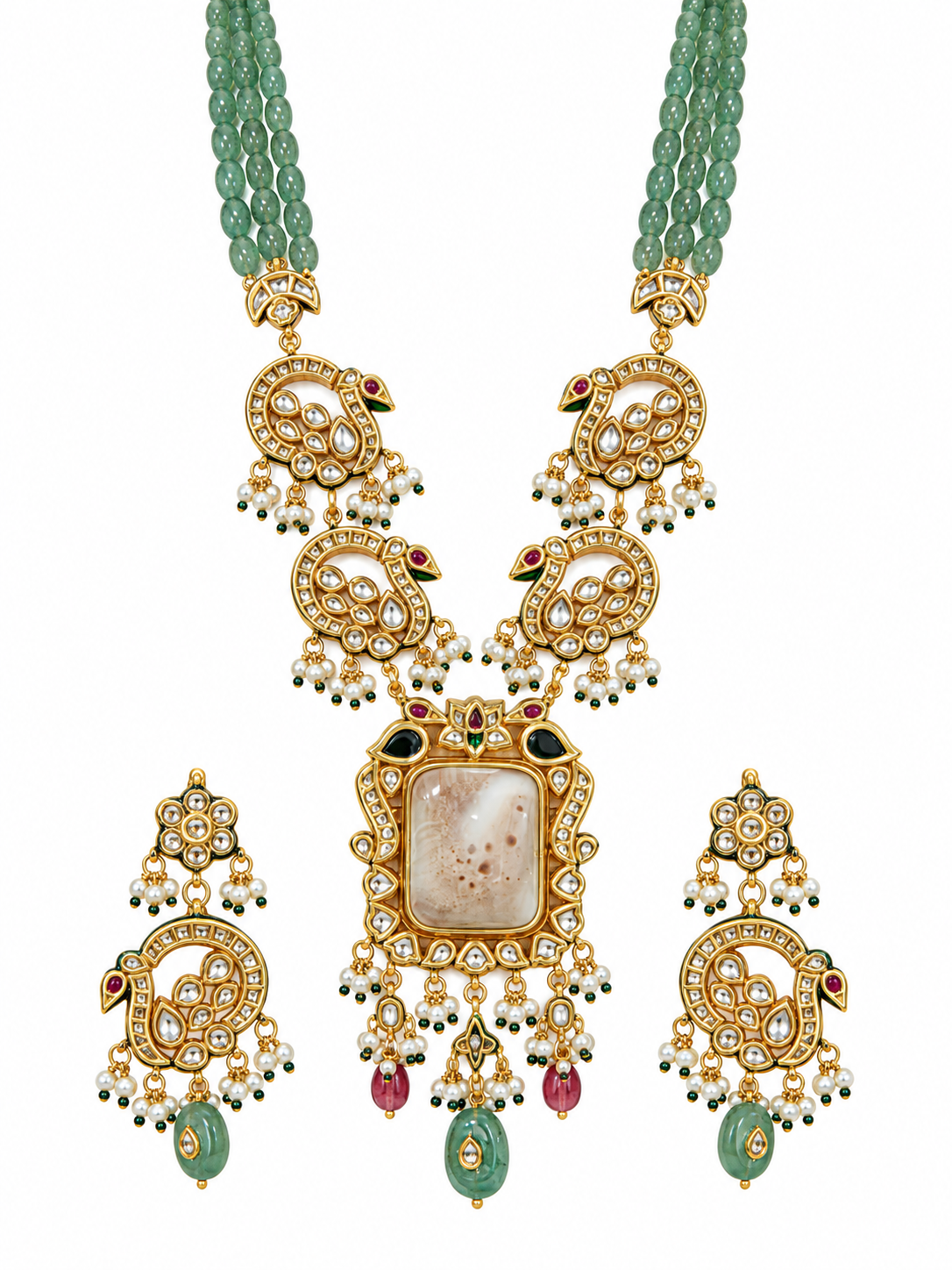 Kundan Beaded Long Necklace Earring Set