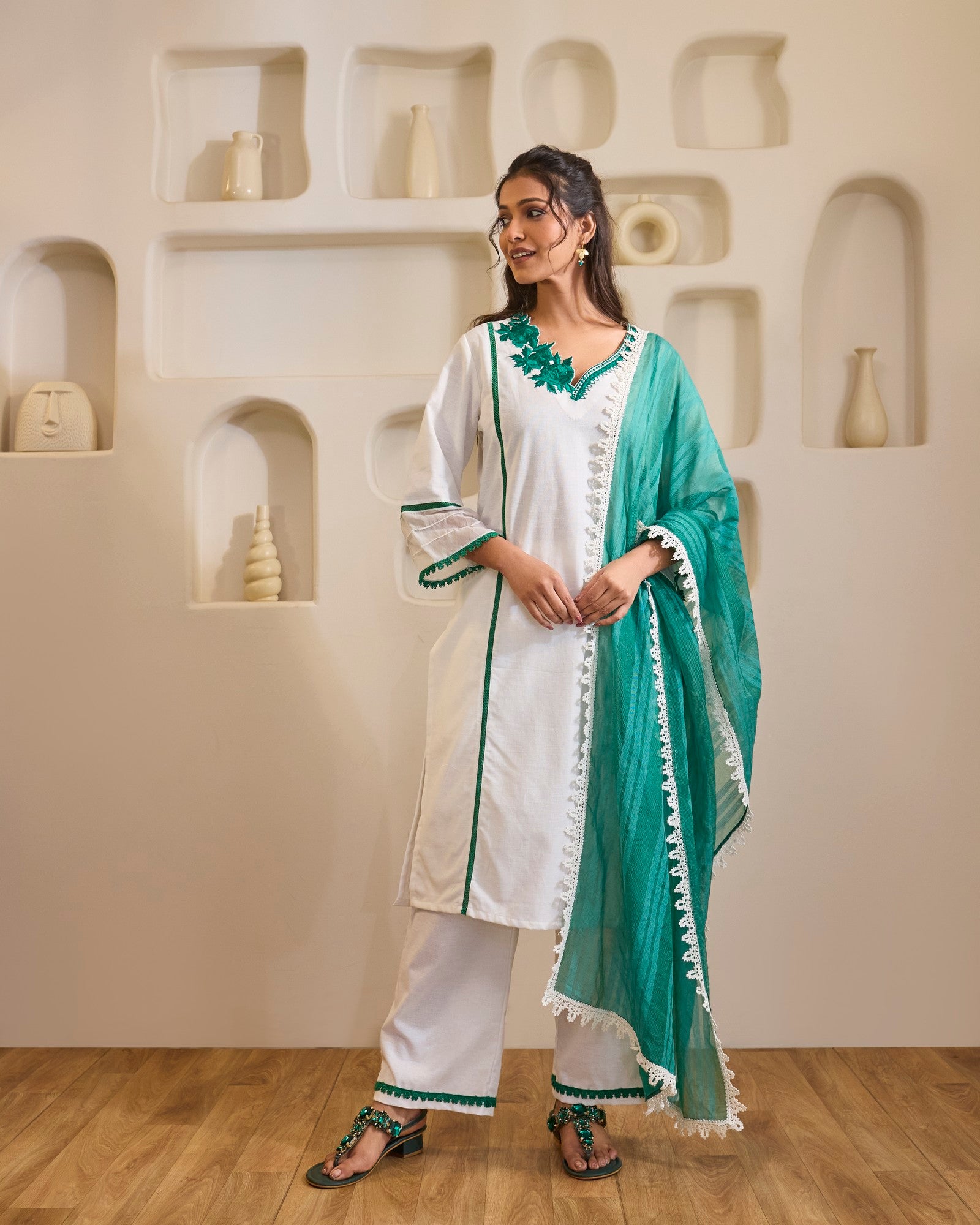 Emerald Rose Embroidered Khaadi Kurta with Narrow Pants