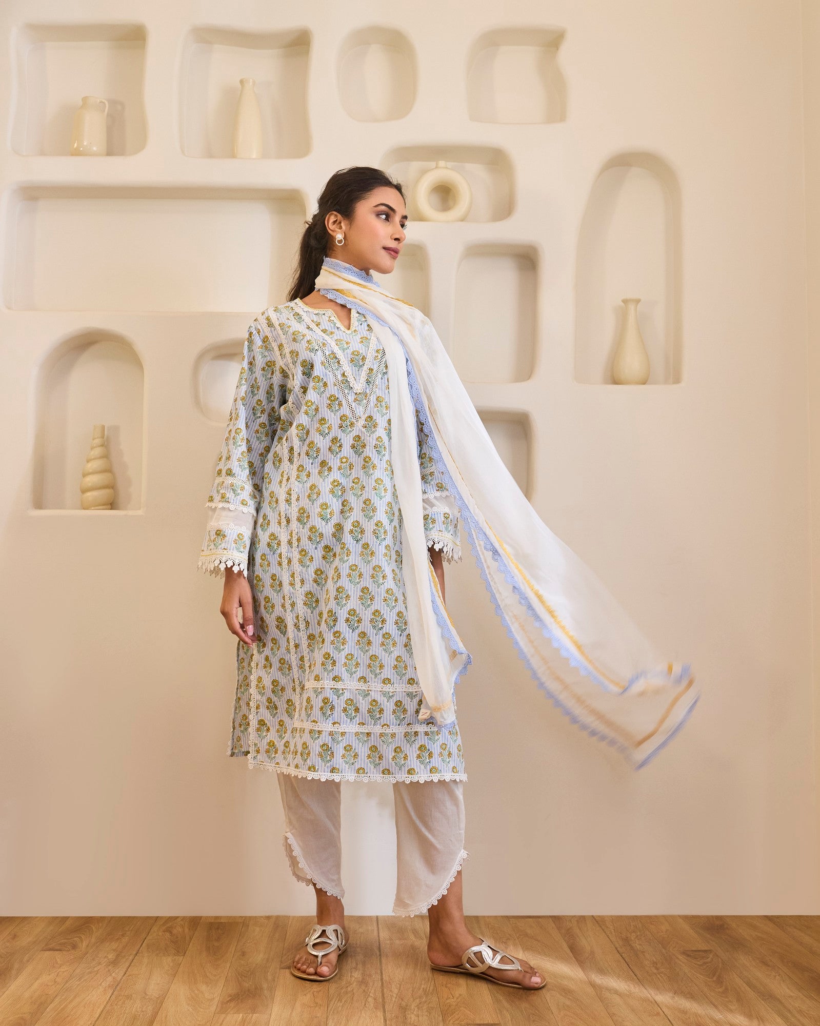 Blue Charm Cotton Kurta with Tulip Pants
