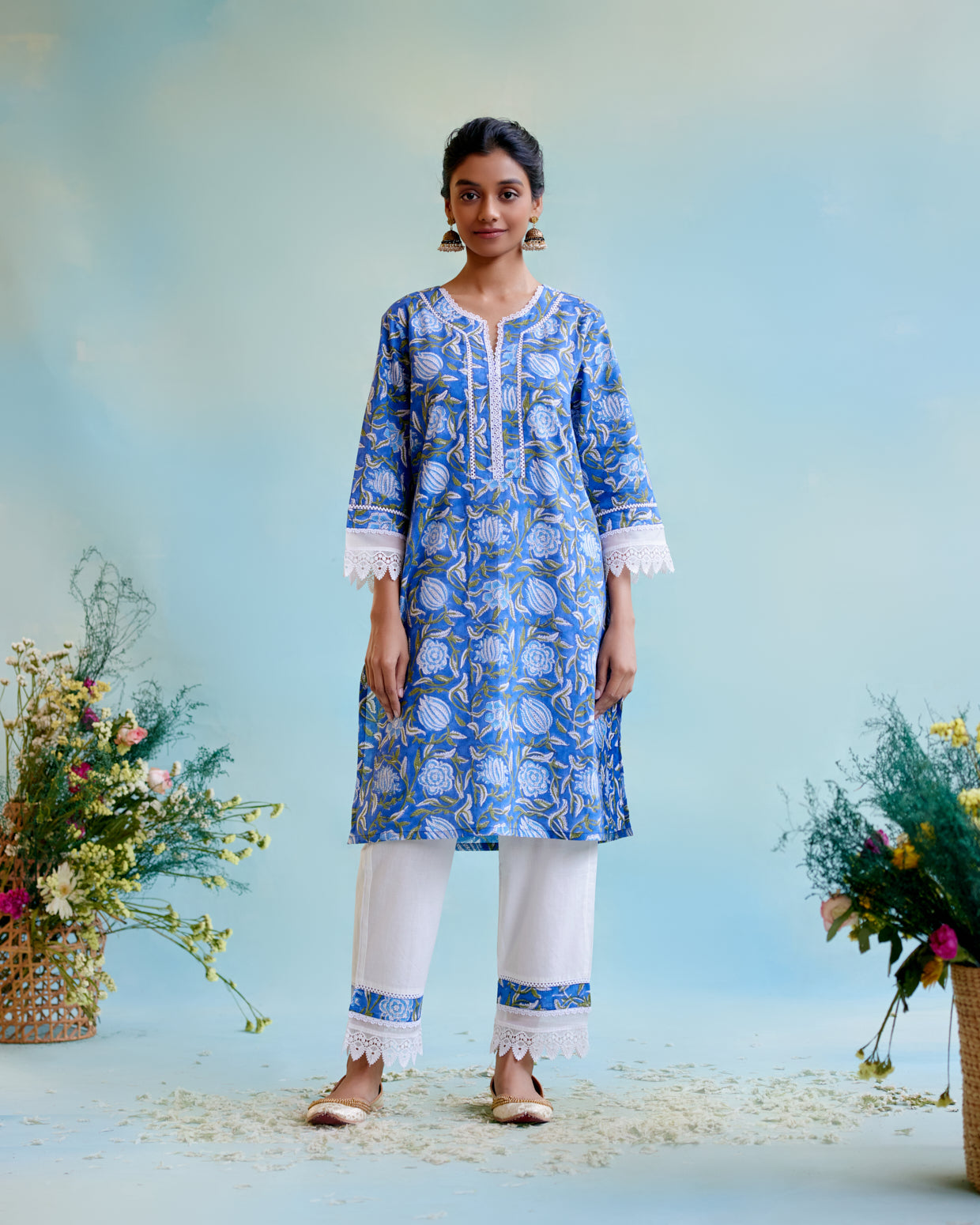 Dusty Rose Cotton Kurta with delicate lace detailing