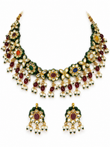 Navratna Kundan Floral Necklace Earring Set