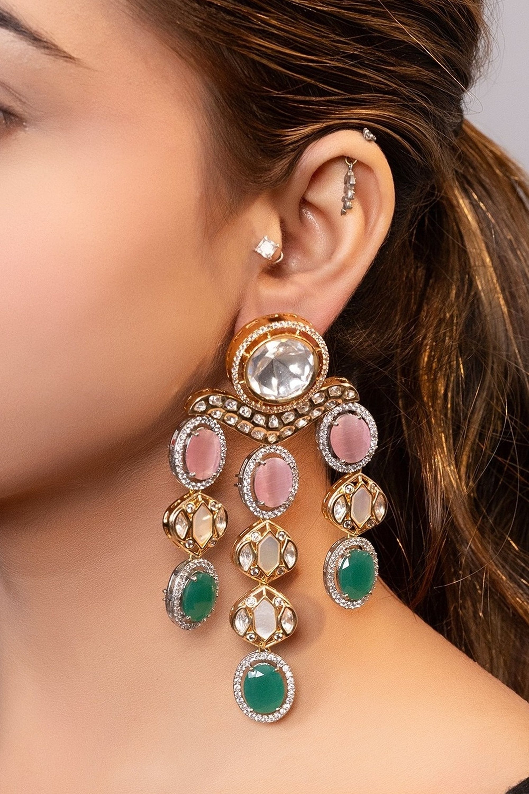 LE MILAN MULTI BEADS AND MOISSANITE STUDDED EARRINGS
