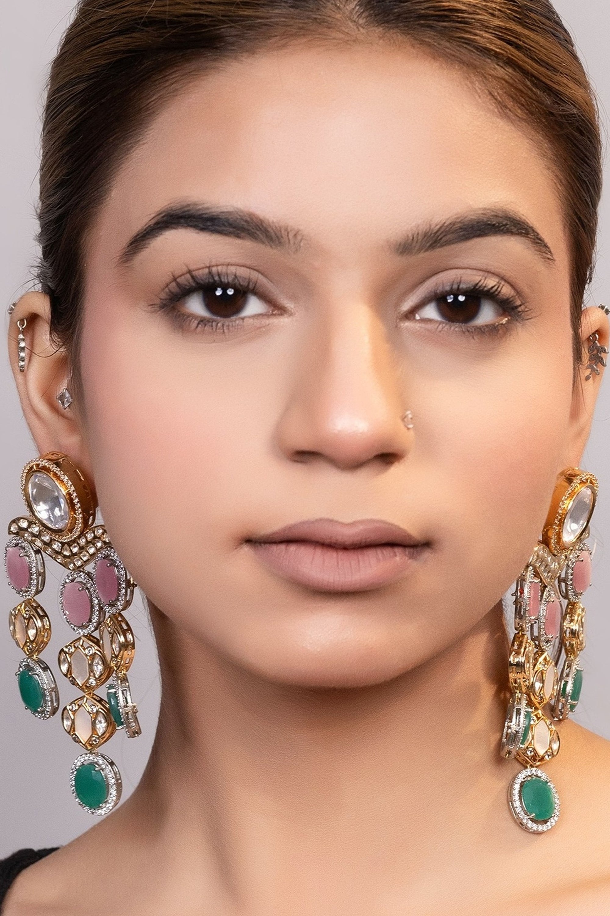 LE MILAN MULTI BEADS AND MOISSANITE STUDDED EARRINGS