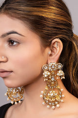 LE KARMA GOLD PLATED MOISSANITE AND PEARLS STUDDED EARRINGS