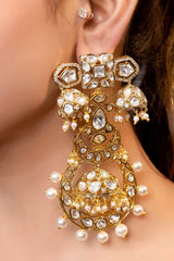 LE KARMA GOLD PLATED MOISSANITE AND PEARLS STUDDED EARRINGS