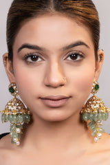 LE VALENN GOLD PLATED MOISSANITE AND GREEN PEARLS STUDDED EARRINGS