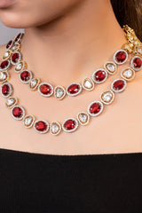 LE AIZAH RED BEADS AND MOISSANITE STUDDED NECKLACE