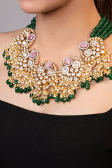 LE DELYTH GOLD PLATED   MULTI BEADS AND MOISSANITE STUDDED NECKLACE
