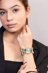 LE TIAGO GOLD PLATED GREEN BEADS AND MOISSANITE STUDDED BRACELET