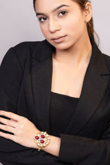 LE DIVA GOLD PLATED RED BEADS AND MOISSANITE STUDDED BRACELET