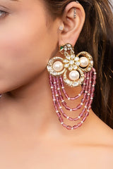 LE TAVISHI PINK PEARLS AND MOISSANITE STUDDED EARRINGS