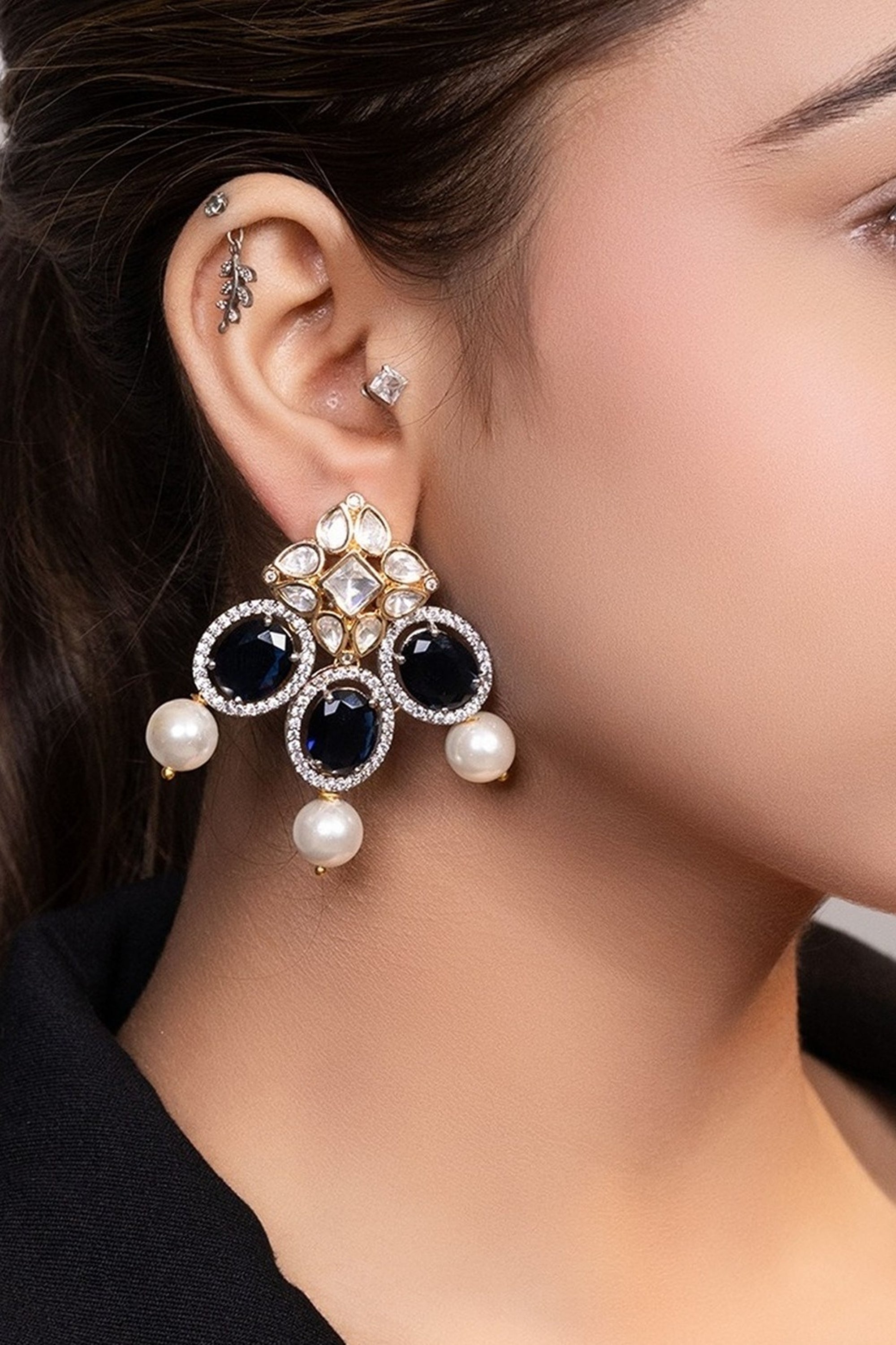 LE CALIX GOLD PLATED MOISSANITE STUDDED EARRINGS