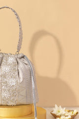 Hayat Organza Bucket Bag - Silver