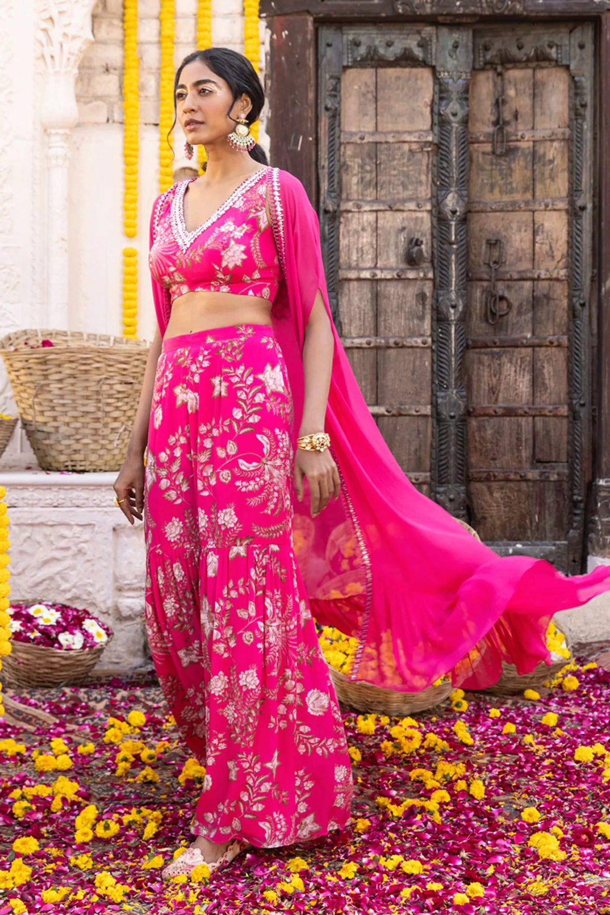 PINK SHARARA SET WITH CAPE