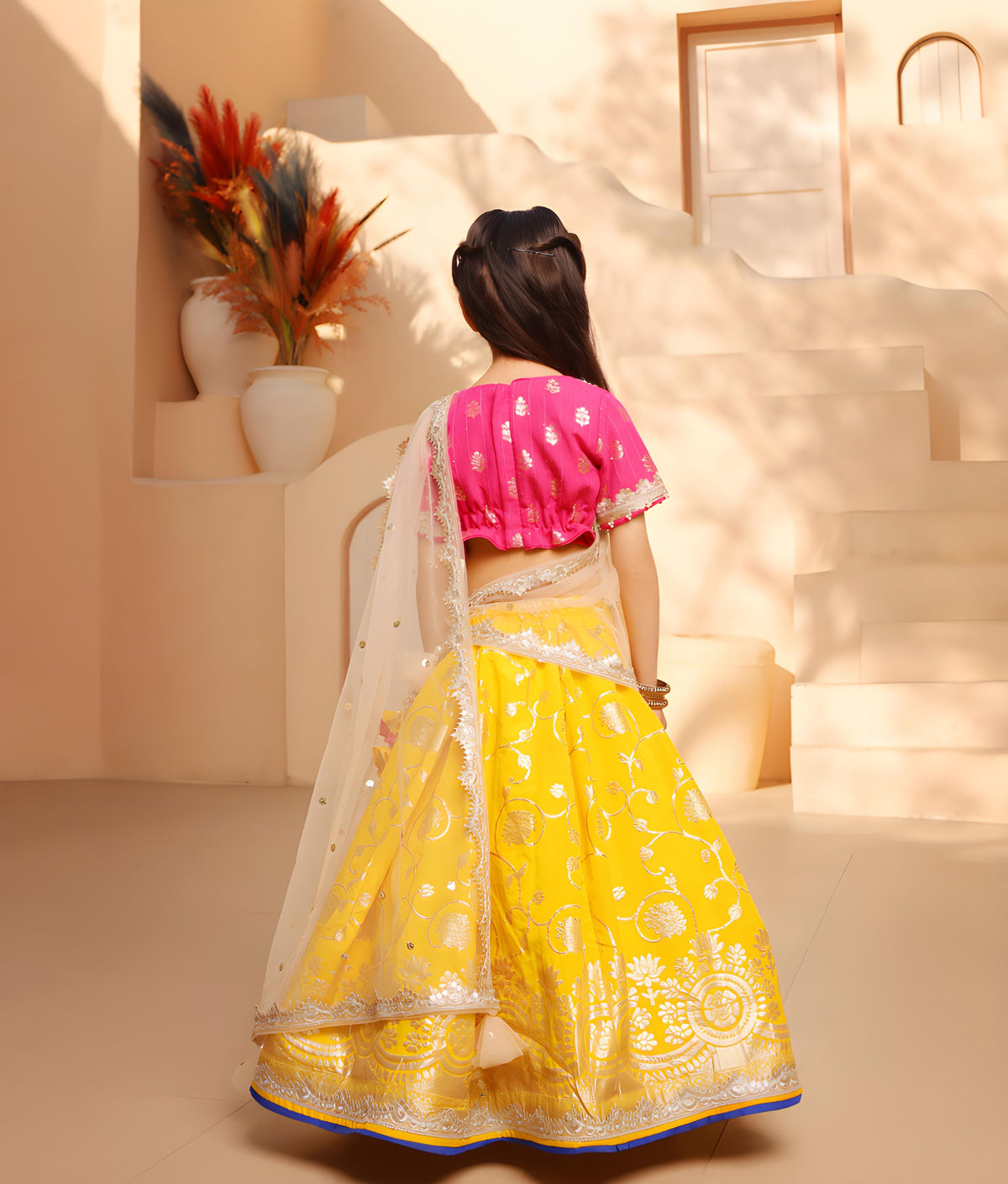 Hot Pink Brocade Choli lehenga Set
