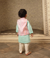 Blue Kurta with Pink Embroidery Nehru Jacket Set