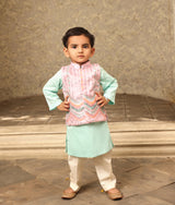 Blue Kurta with Pink Embroidery Nehru Jacket Set