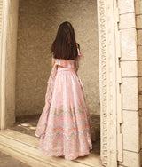 Pink Sequence Embroidery Crop Top Skirt
