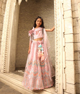 Pink Sequence Embroidery Crop Top Skirt
