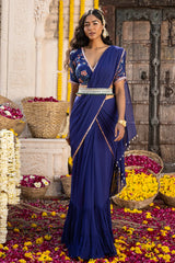 ROYAL BLUE PRE - DRAPED SAREE SET