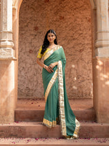 Sage Green Pure Georgette Handloom Gota Patti Saree