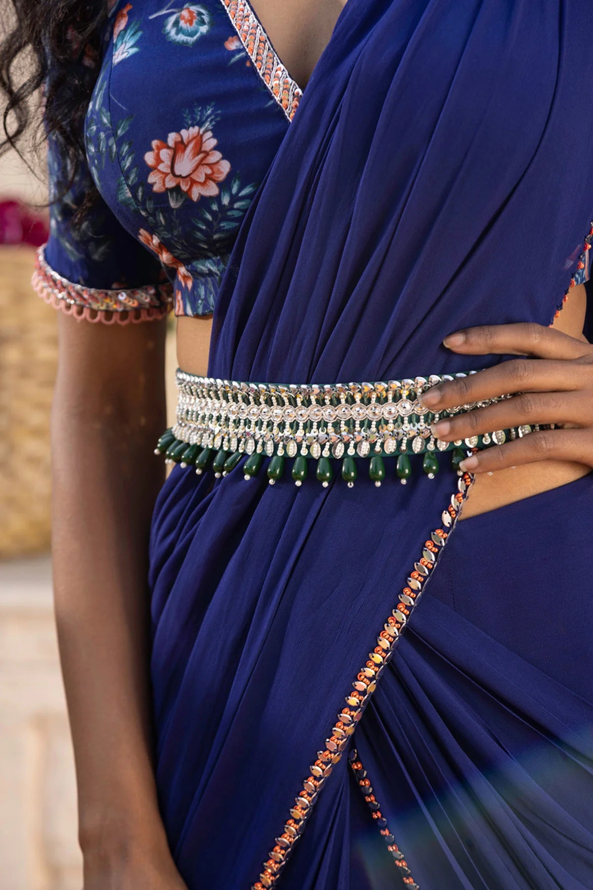 ROYAL BLUE PRE - DRAPED SAREE SET