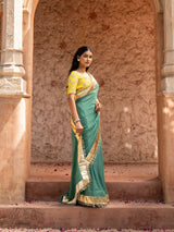 Sage Green Pure Georgette Handloom Gota Patti Saree