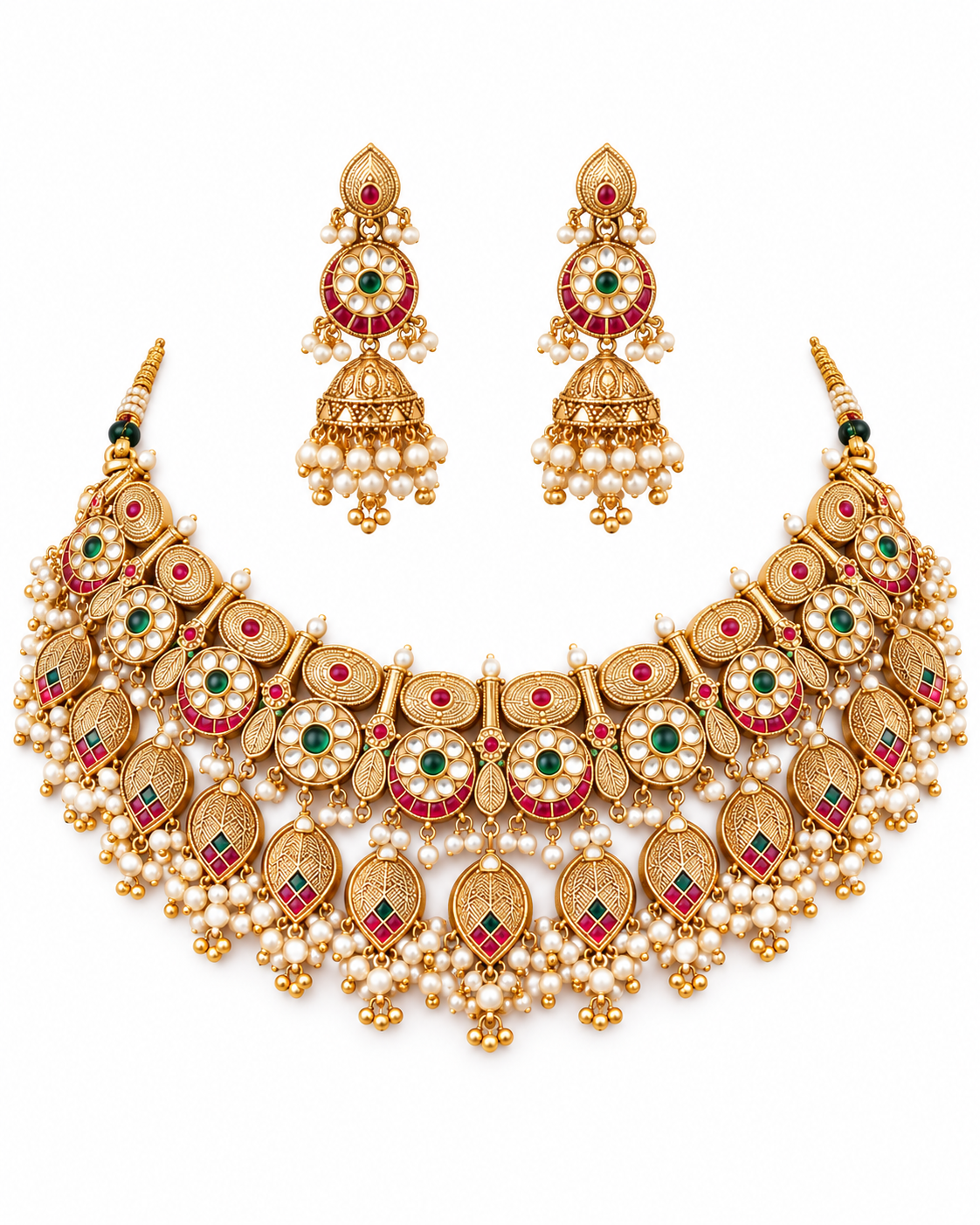 Antique Gold Kundan Statement Necklace Set 19