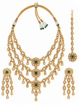 Emerald Kundan Three Layered Necklace Set 09