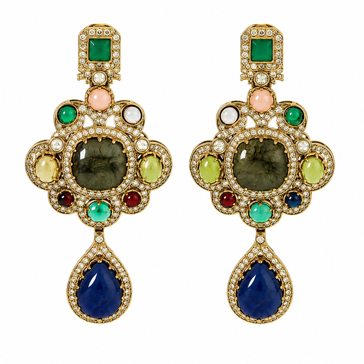Multicolour Semi-Precious Stone Statement Drop Earrings