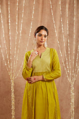 Olive Diagonal Yoke Kurta with Narrow Pants
