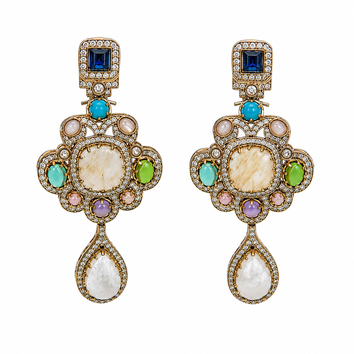 Multicolour Semi-Precious Statement Drop Earrings