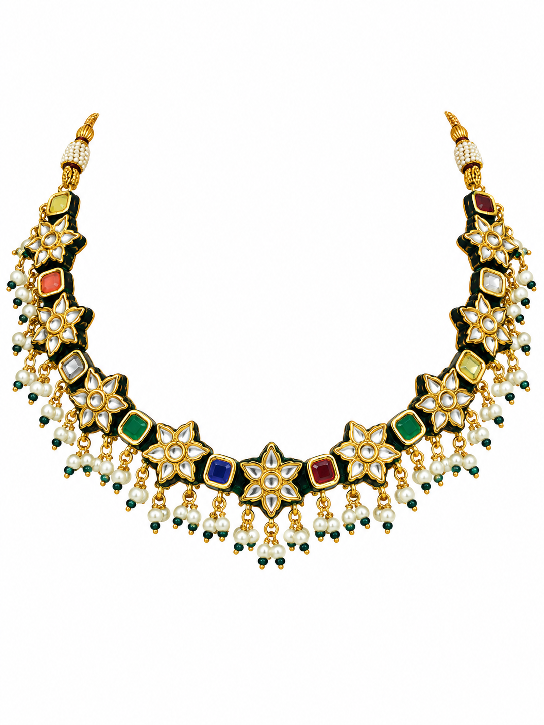 Navratna Kundan Floral Necklace and Earring Set